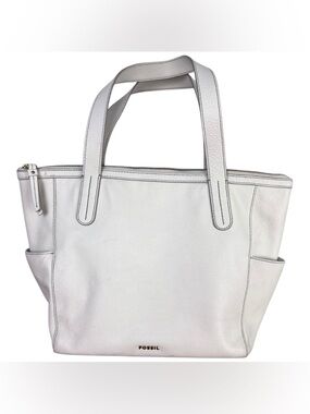 Fossil White Mimi Shopper Tote Shoulder Bag Leather Medium Size Purse